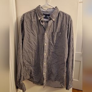 Tommy Hilfiger Large Blue and White Checkered Button-Up Shirt